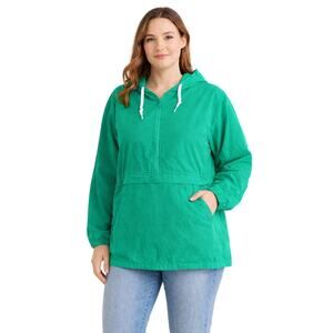 IZOD 90s Green Lightweight Windbreaker Jacket Women’s XL Full Zip Hooded Y2K